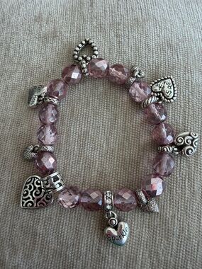 Brighton Lavender Pink Faceted Bead Heart Charm Bracelet